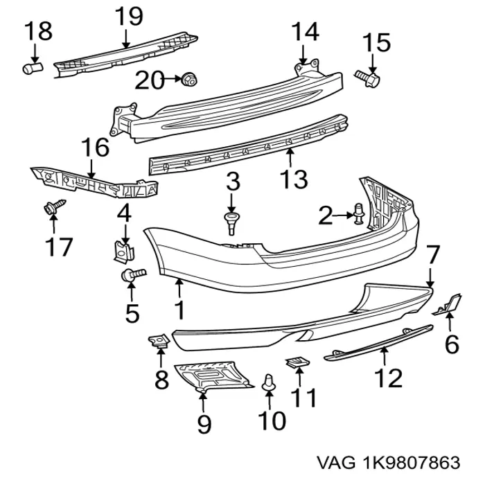Protector superior del parachoques trasero (estribo) VAG 1K9807863