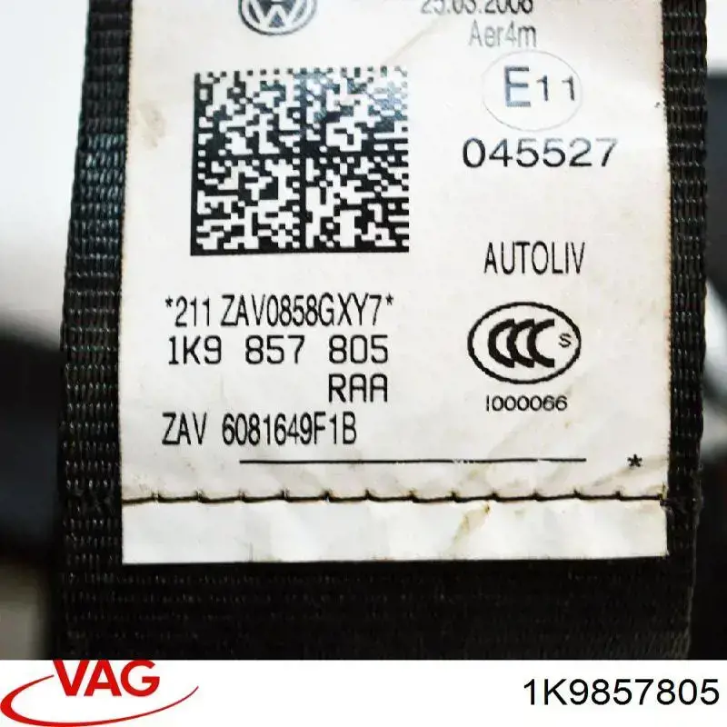 Cinturón de seguridad trasero izquierdo 1K9857805 VAG