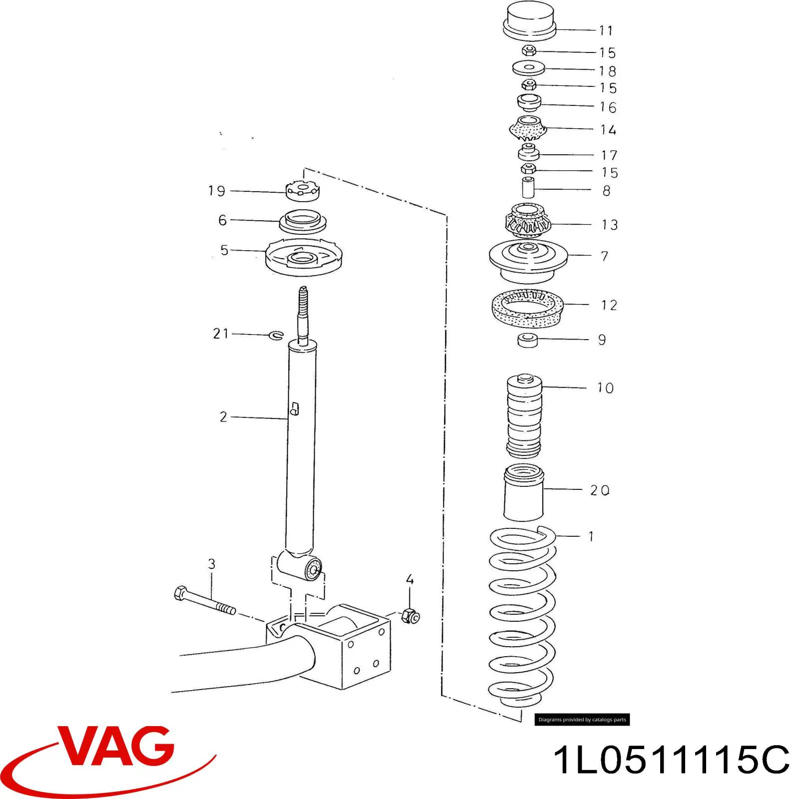 1L0511115C VAG muelle de suspensión eje trasero