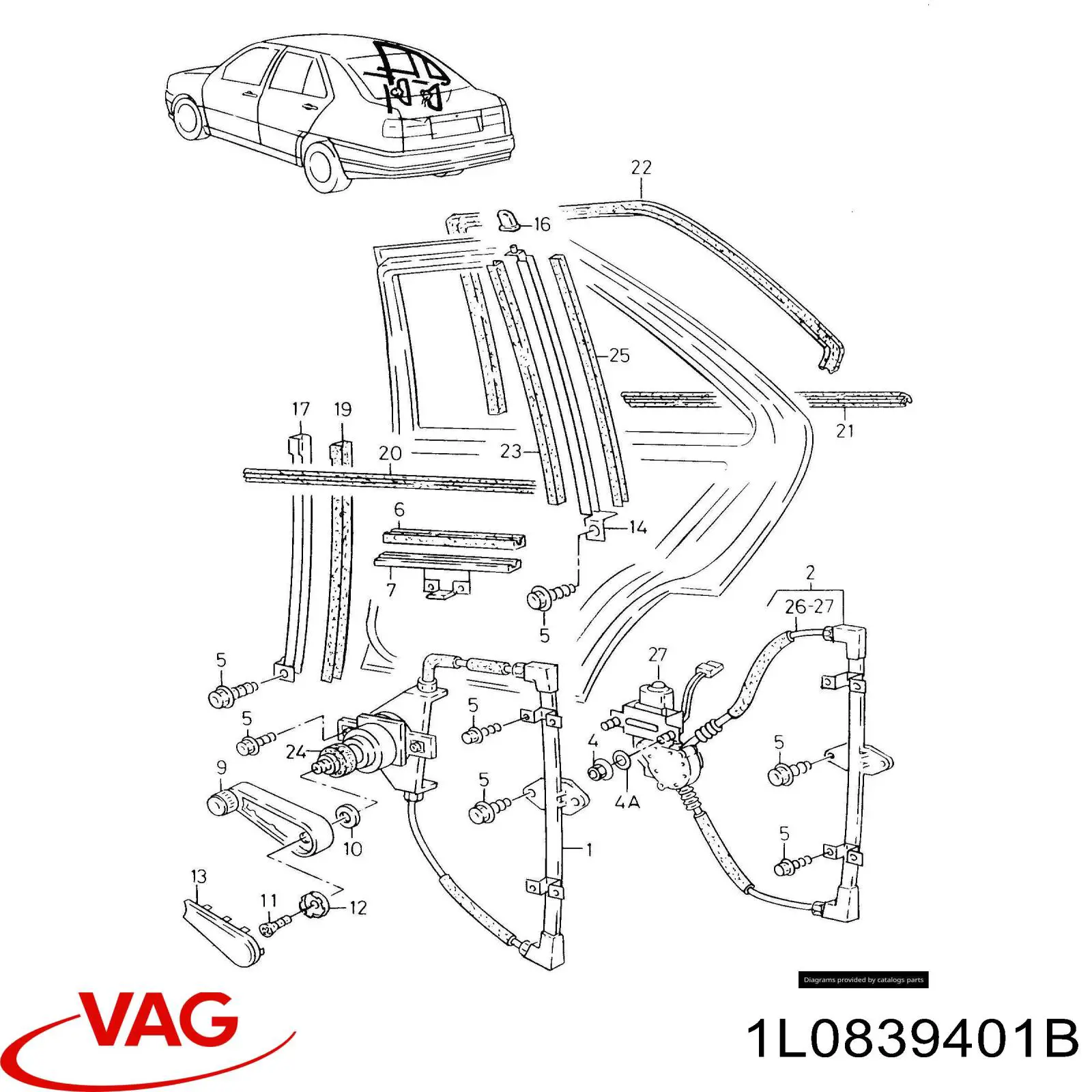 Mecanismo alzacristales, puerta trasera izquierda Seat Toledo 1 (1L)