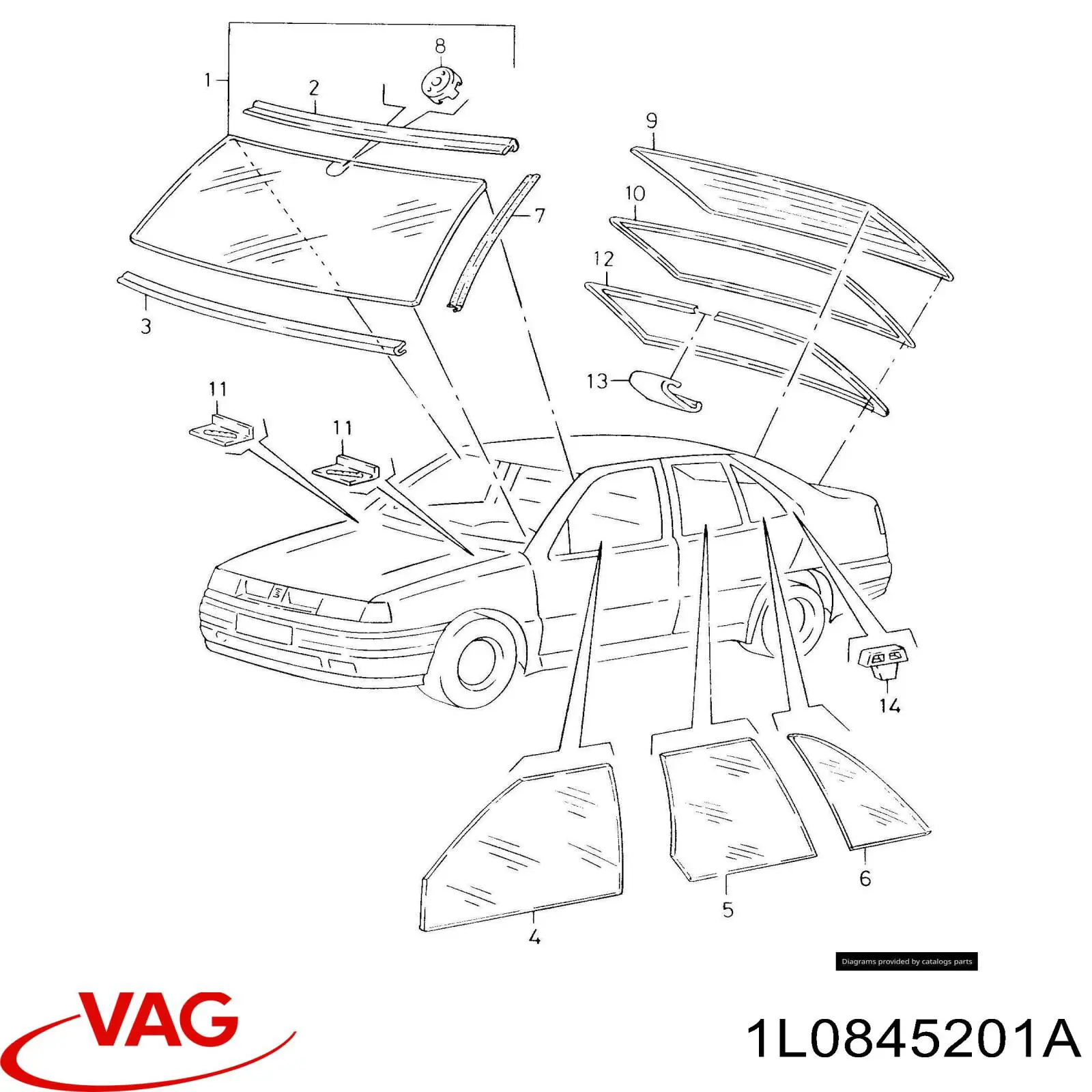 1L0845201A VAG luna de puerta delantera izquierda