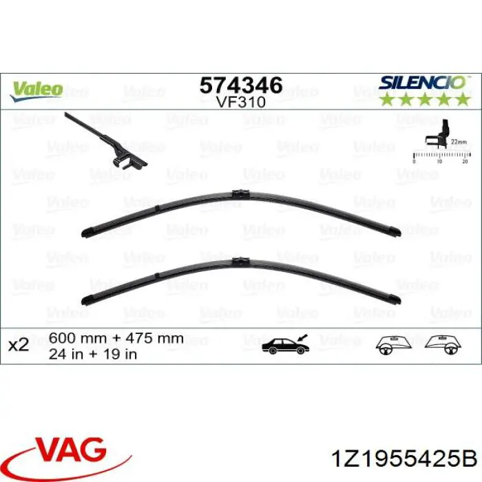 Comprar 1Z1955425B VAG Escobilla del limpiaparabrisas del lado del conductor