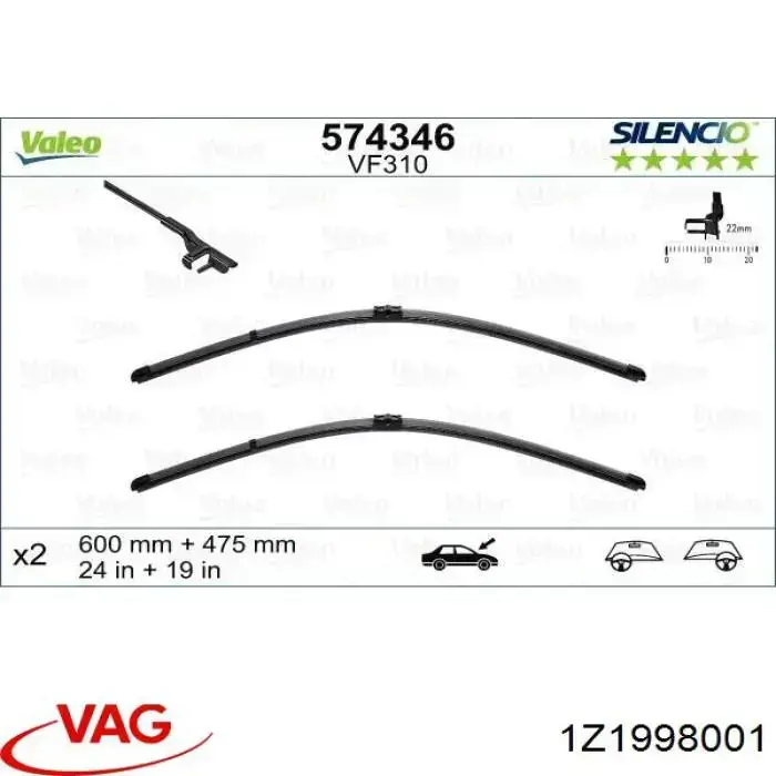 Comprar 1Z1998001 VAG Juego de escobillas de luna delantera, 2 piezas