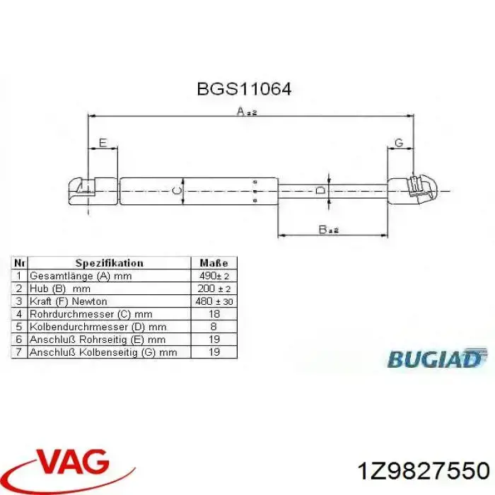 Comprar 1Z9827550 VAG Amortiguador de puerta trasera