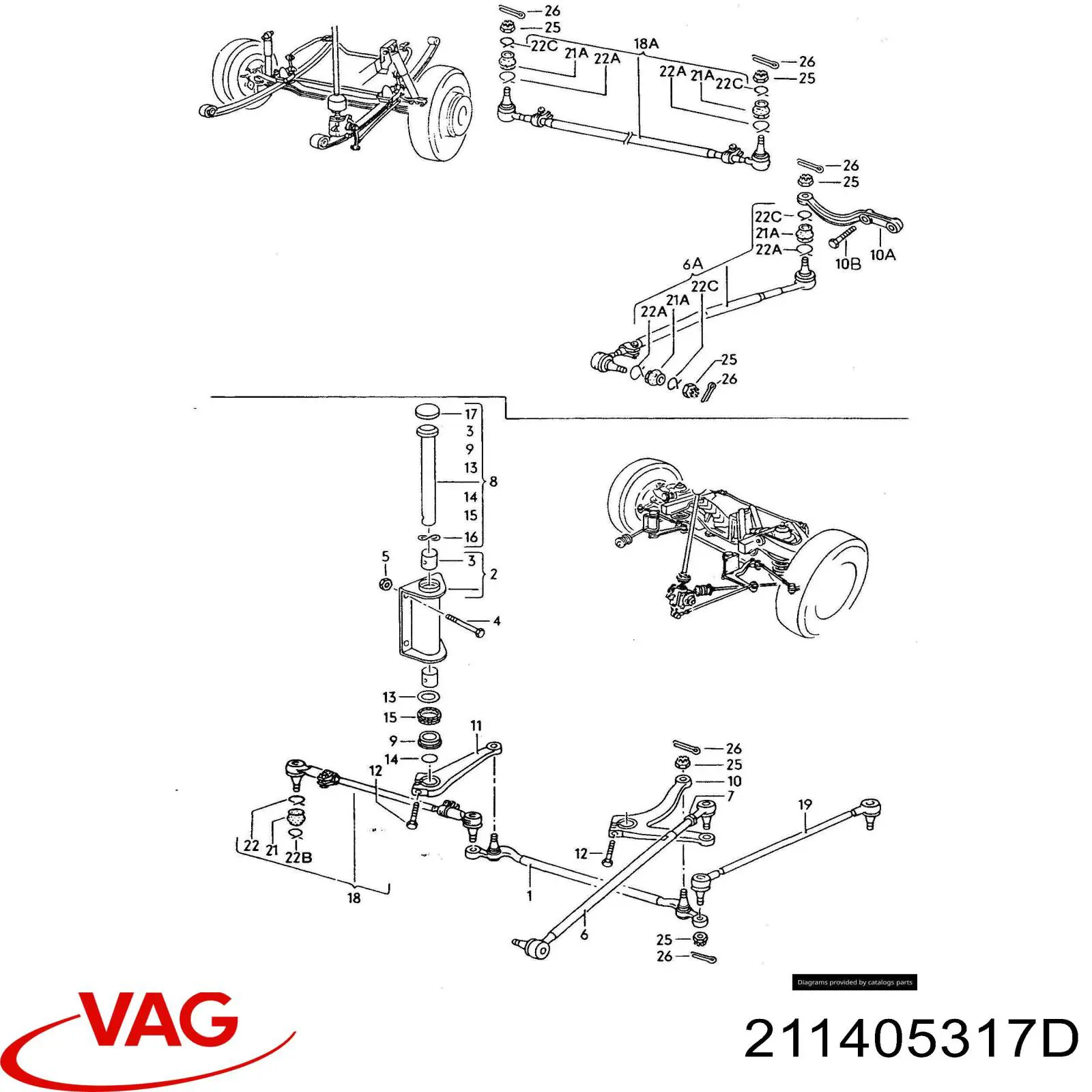 211405317D VAG casquillo, árbol de palanca de dirección