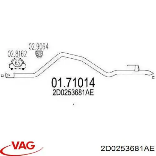2D0253681AE VAG tubo de admisión del silenciador de escape delantero