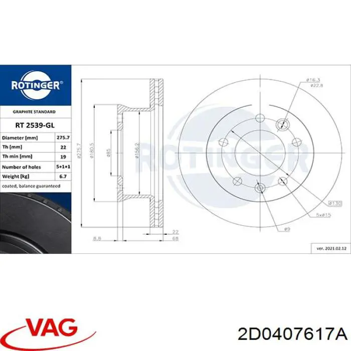 Comprar 2D0407617B VAG Bujes de ruedas