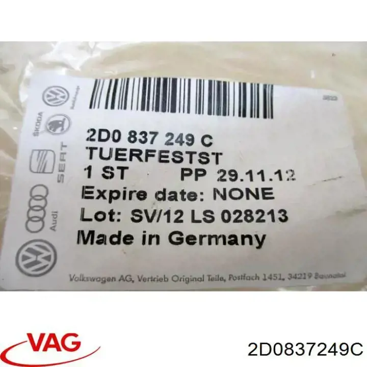 Limitador de apertura de puerta delantera izquierda VAG 2D0837249C precio, desde 28,81 EUR