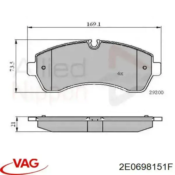 2E0698151F VAG pastillas de freno delanteras