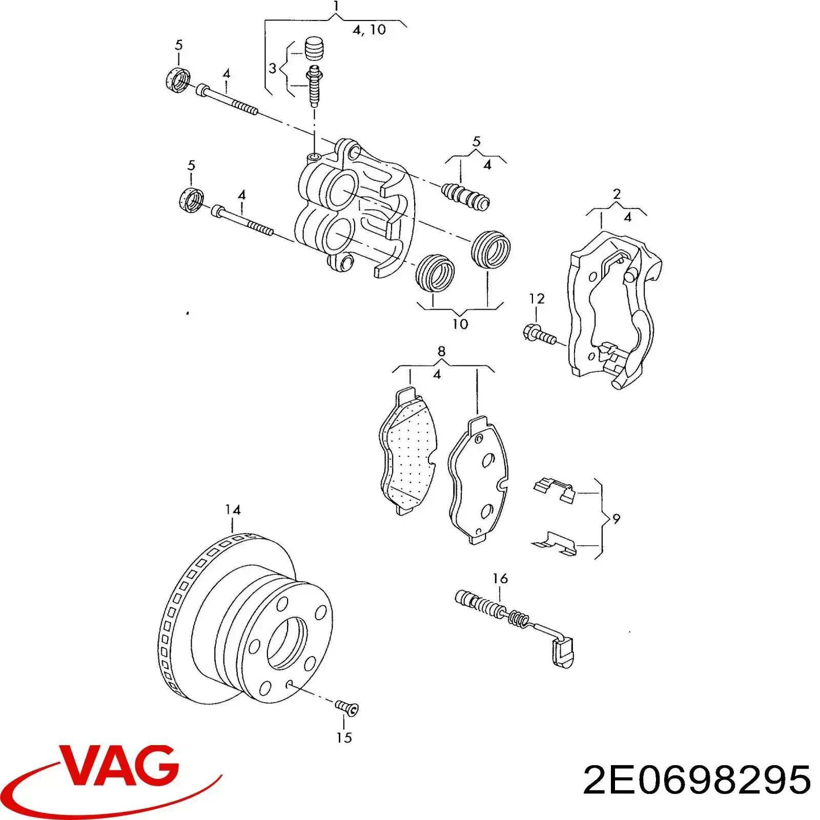 2E0698295 VAG juego de reparación, pinza de freno delantero