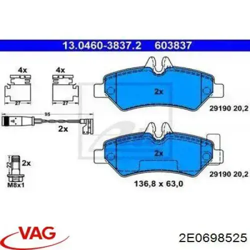 Pastillas de freno de mano VAG 2E0698525
