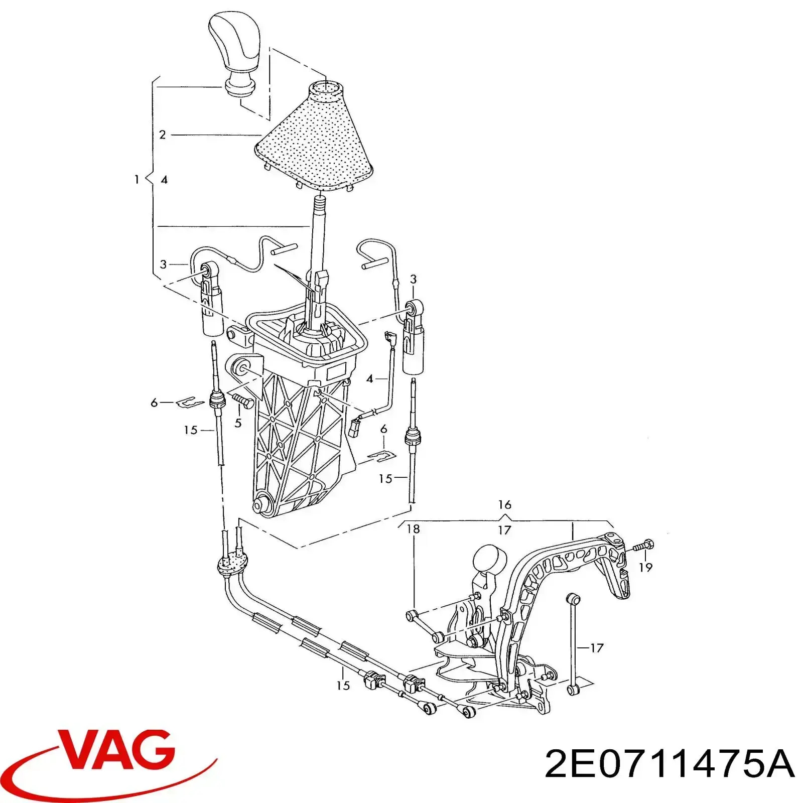2E0711475A VAG varillaje palanca selectora, cambio manual / automático