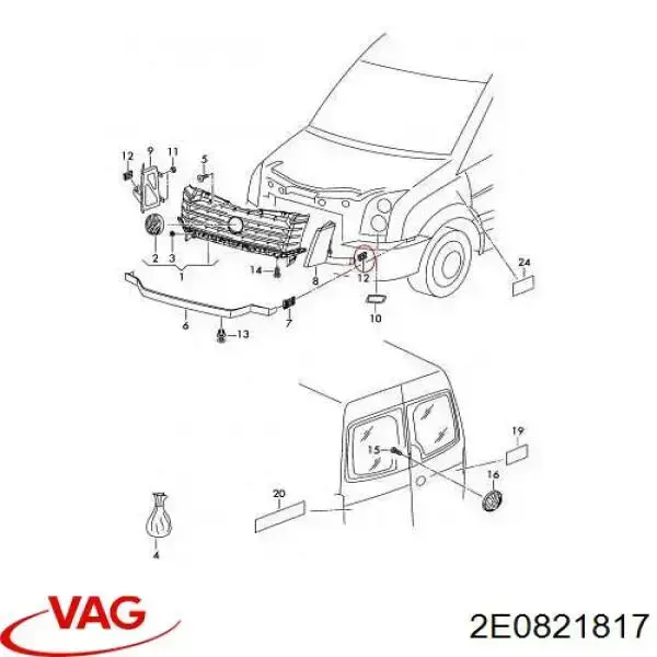 Clips de fijación para rejilla de radiador de panel para Volkswagen Crafter (2E)