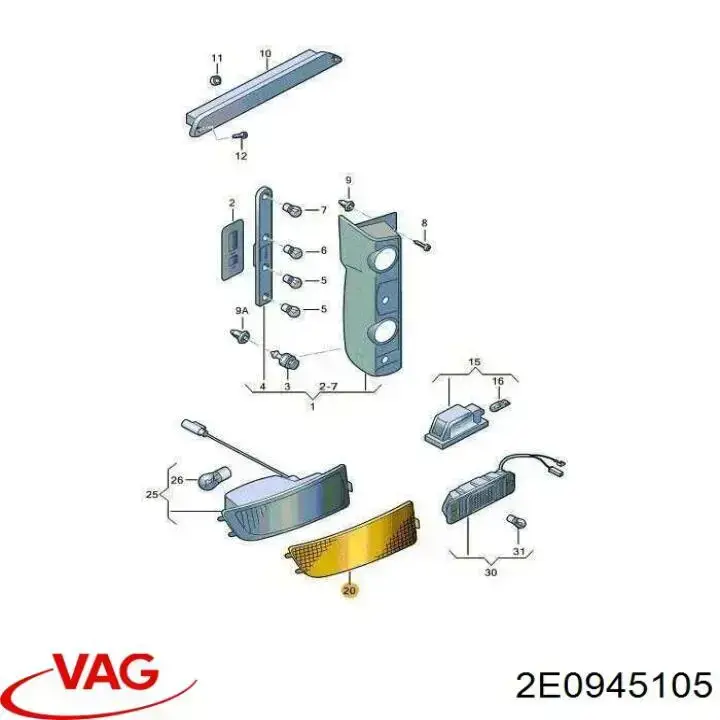 Reflector trasero izquierdo del parachoques VAG 2E0945105 precio, desde 8,08 EUR