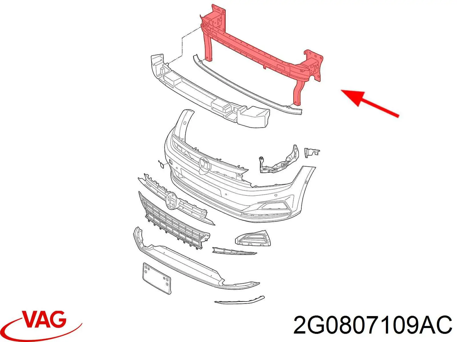Comprar 2G0807109AC VAG Refuerzo parachoque delantero