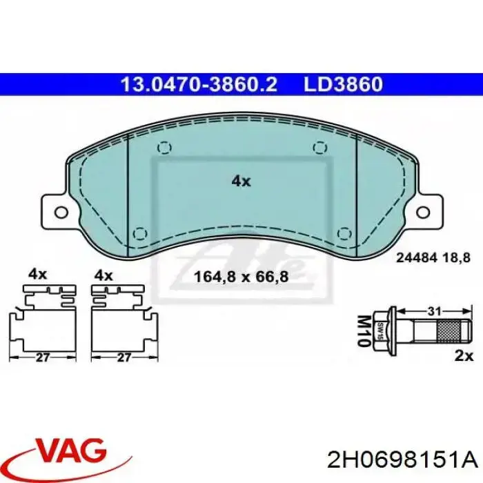 Comprar 2H0698151A VAG Pastillas delanteras de freno