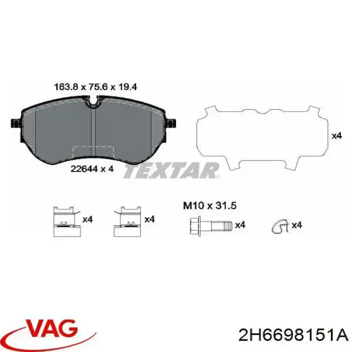 2H6698151A VAG pastillas de freno delanteras