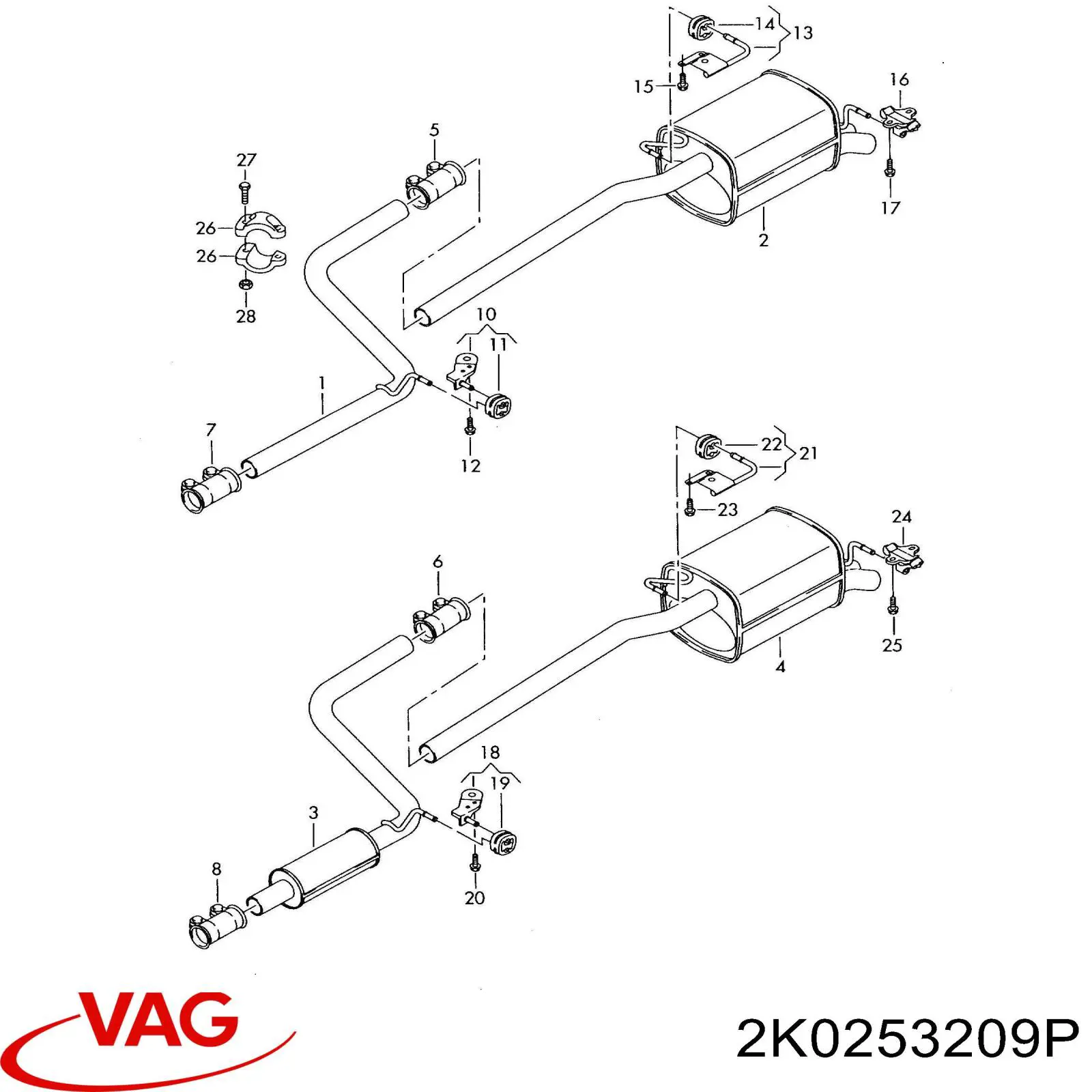 2K0253209P VAG silenciador del medio