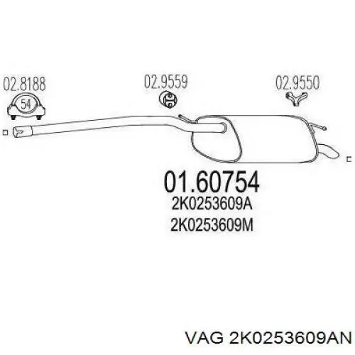 Silenciador trasero VAG 2K0253609AN precio, desde 253,03 EUR