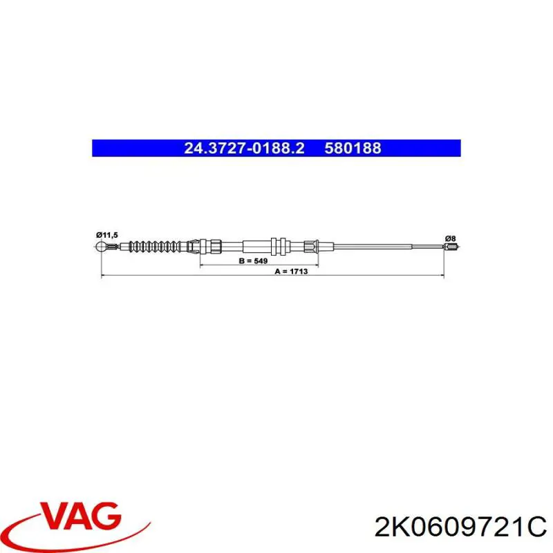 2K0609721C VAG cable de freno de mano trasero derecho/izquierdo