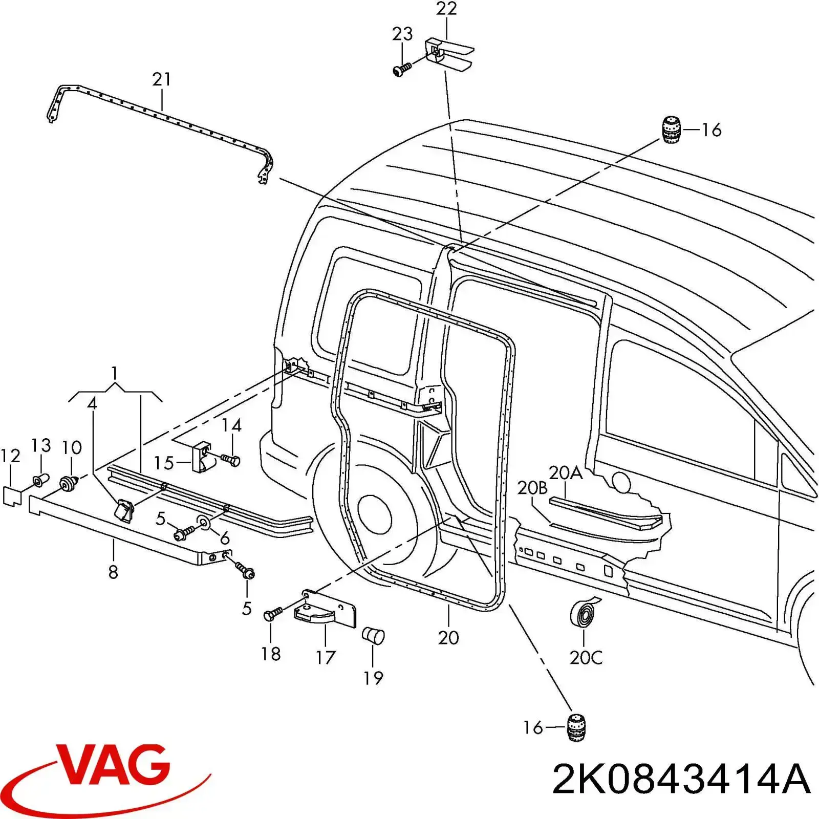 Tope inferior de puerta corrediza en carrocería VAG 2K0843414A precio, desde 20,66 EUR
