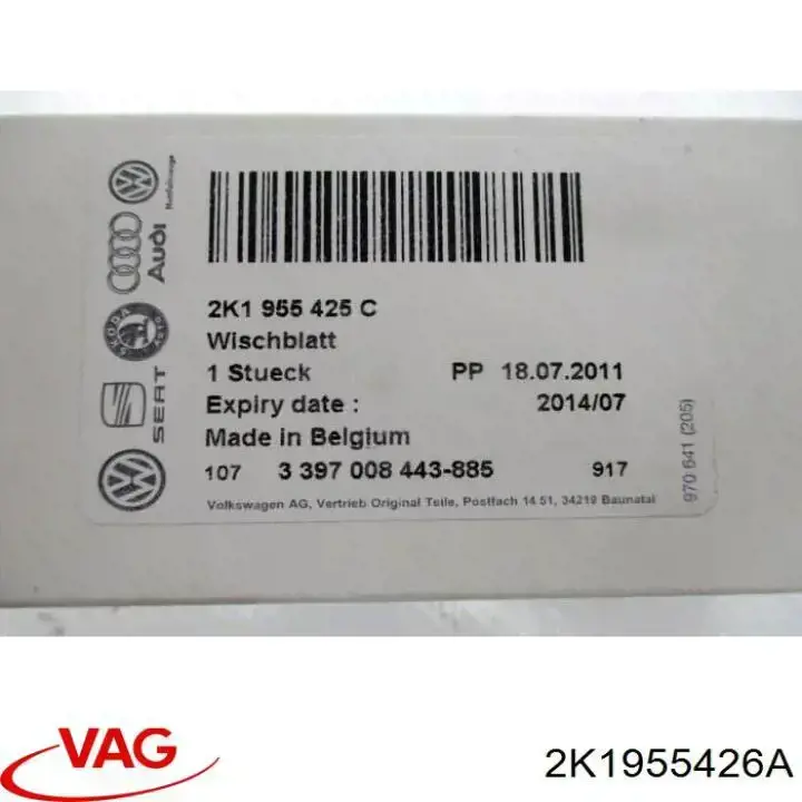 Comprar 2K1955426A VAG Escobilla del limpiaparabrisas del lado del pasajero