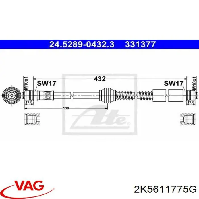 2K5611775G VAG tubo flexible de frenos trasero