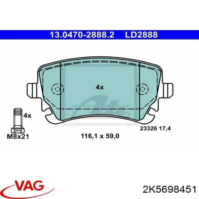 Pastillas de freno traseras Volkswagen Jetta 6 162, 163, AV3, AV2, AY2, AY3