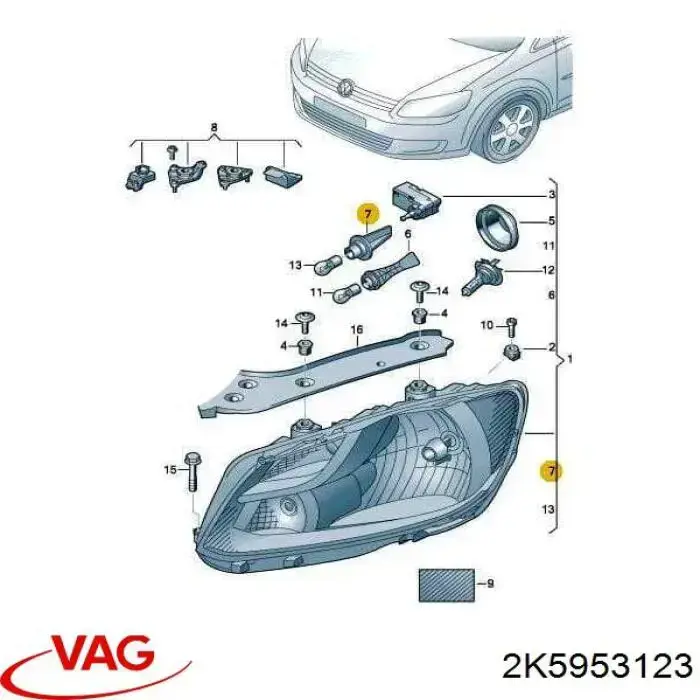 2K5953123 VAG Portalámparas de faro