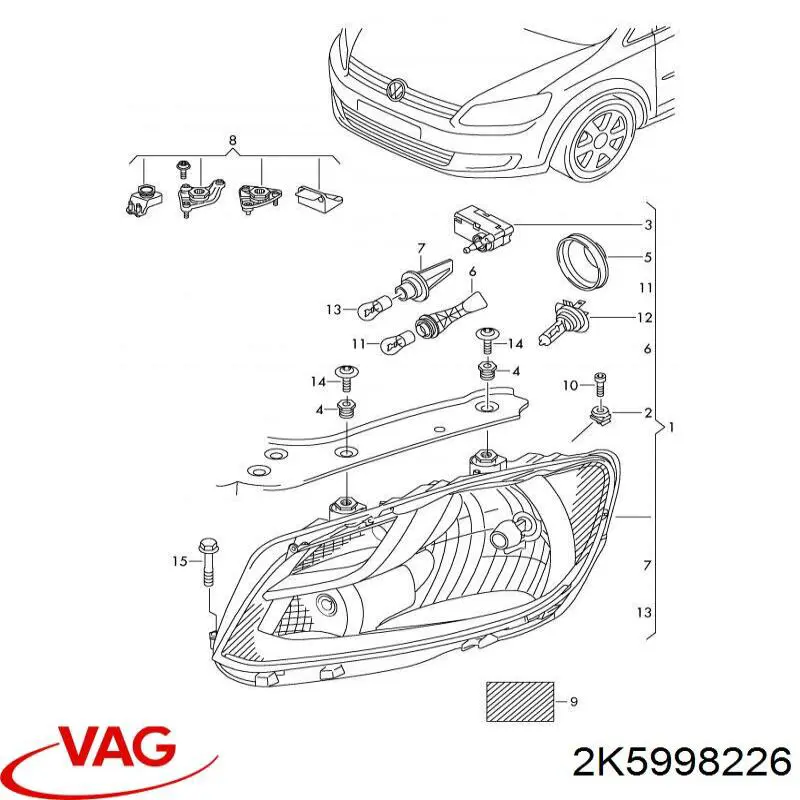 Comprar 2K5998226 VAG Soporte de fijación del faro delantero derecho