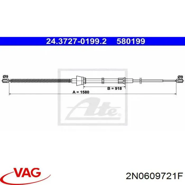 Cable de freno de mano trasero derecho/izquierdo VAG 2N0609721F precio, desde 28,68 EUR