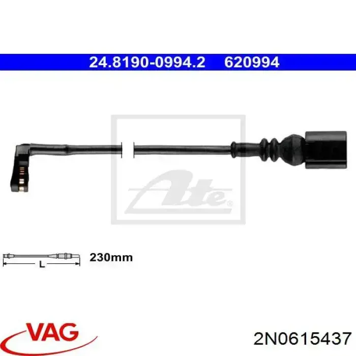 Sensor de desgaste de las pastillas de freno delanteras VAG 2N0615437