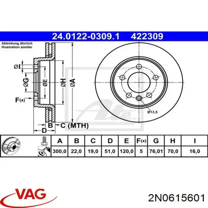 2N0615601 VAG disco de freno trasero