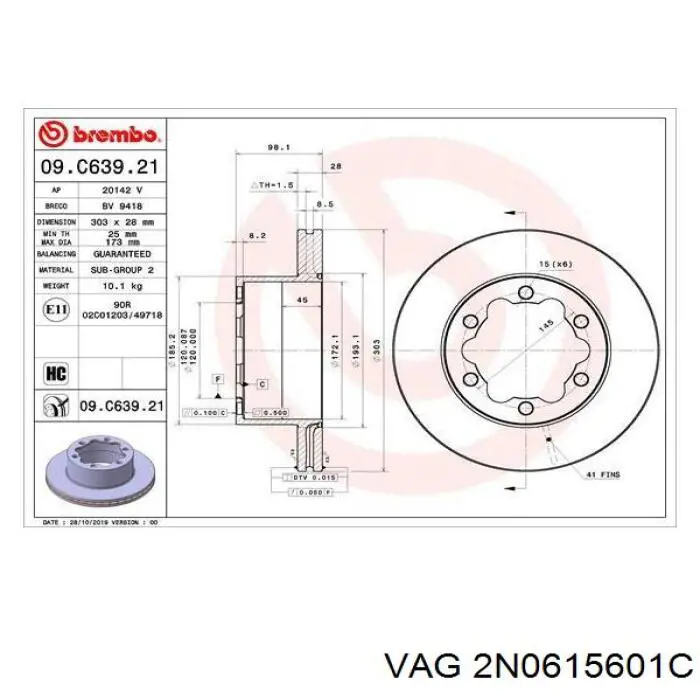 Disco de freno trasero VAG 2N0615601C precio, desde 72,12 EUR