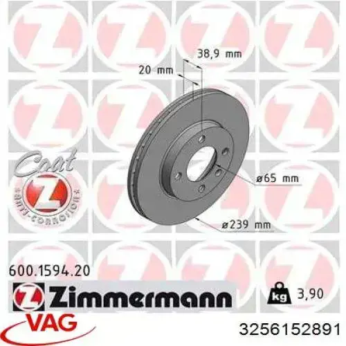 Comprar 3256152891 VAG Freno de disco delantero