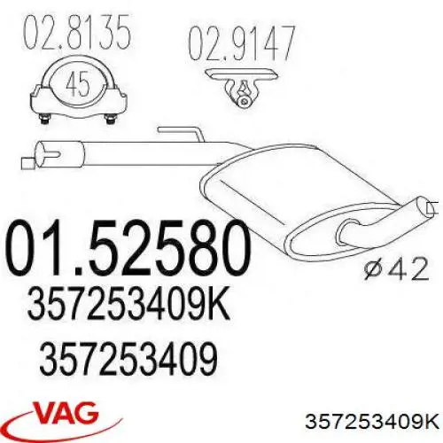 357253409K VAG Silenciador central