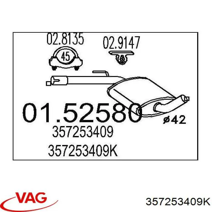 Silenciador central VAG 357253409K precio, desde 52,43 EUR