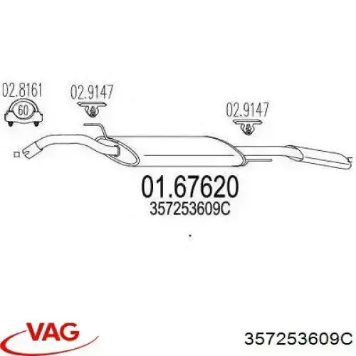 357253609C VAG Silenciador trasero