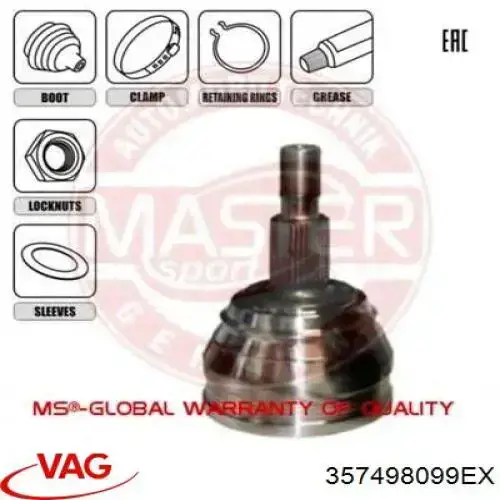 Junta homocinética exterior delantera VAG 357498099EX precio, desde 36,58 EUR