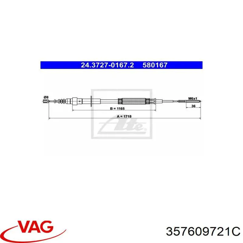 357609721C VAG cable de freno de mano trasero derecho/izquierdo