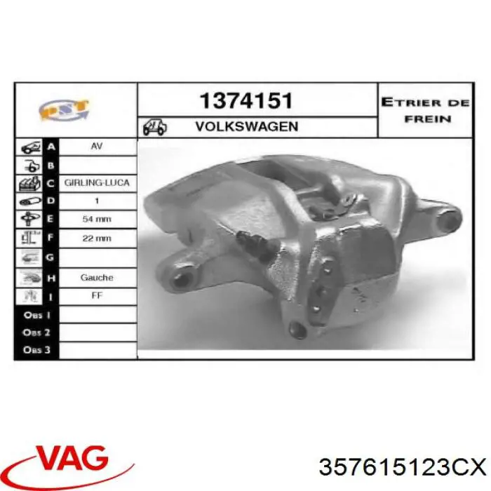 357615123CX VAG pinza de freno delantera izquierda