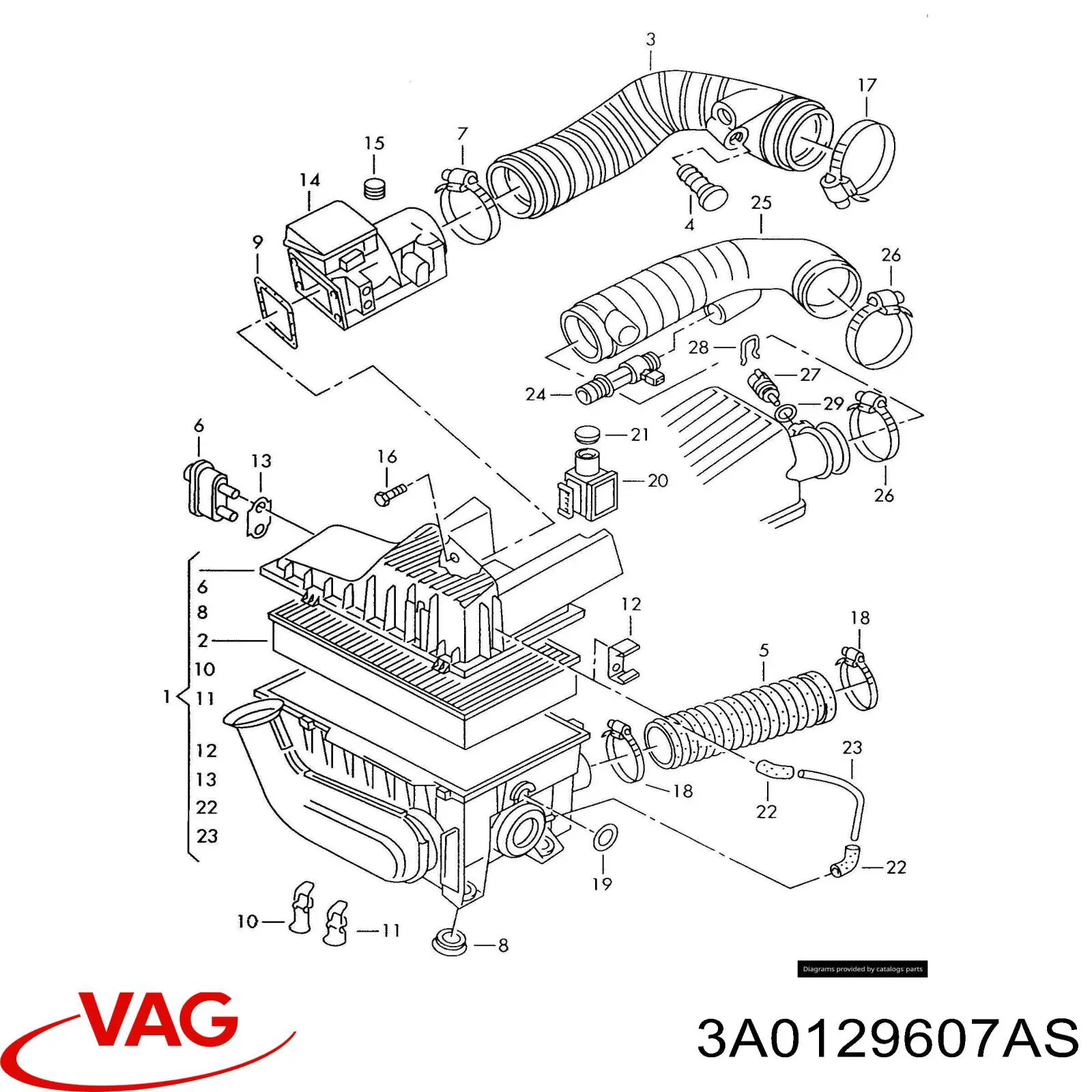 Caja del filtro de aire VAG 3A0129607AS precio, desde  