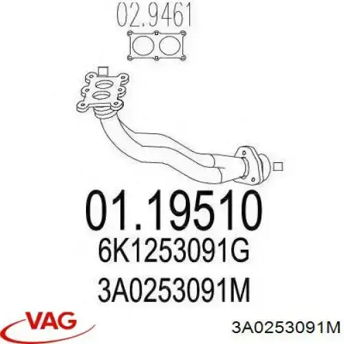 3A0253091M VAG Tubo de escape delantero
