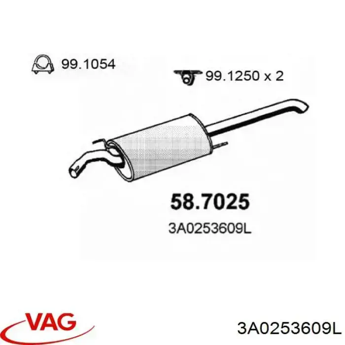 3A0253609L VAG silenciador posterior