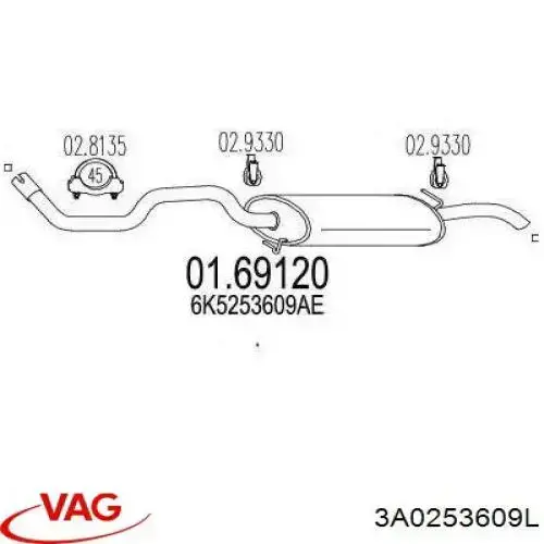 Comprar 3A0253609L VAG Silenciador trasero