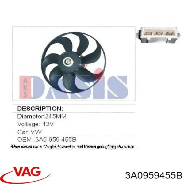 Ventilador del motor 3A0959455B VAG
