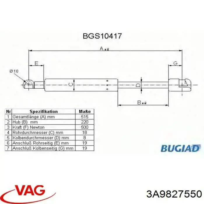 Comprar 3A9827550 VAG Amortiguador de puerta trasera