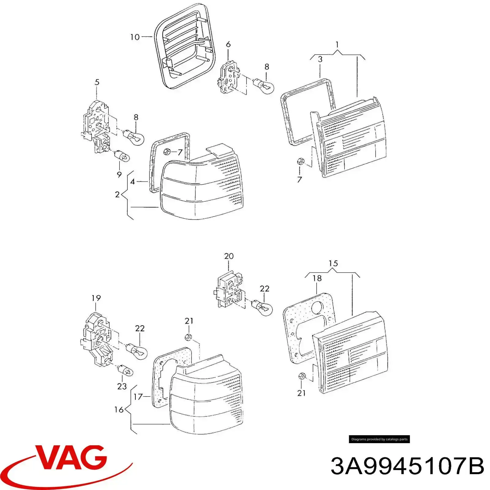 3A9945107B VAG piloto posterior interior izquierdo