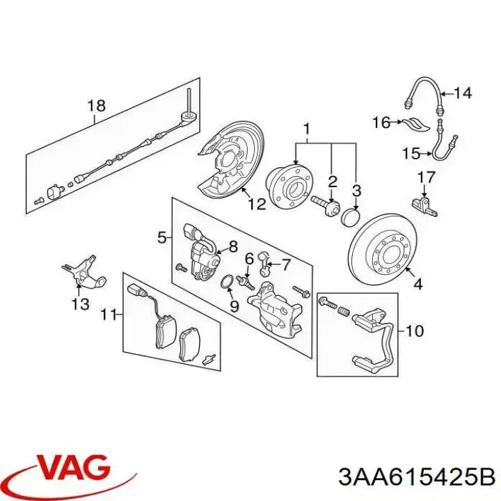 Soporte de la pinza de freno trasera VAG 3AA615425B precio, desde 37,46 EUR