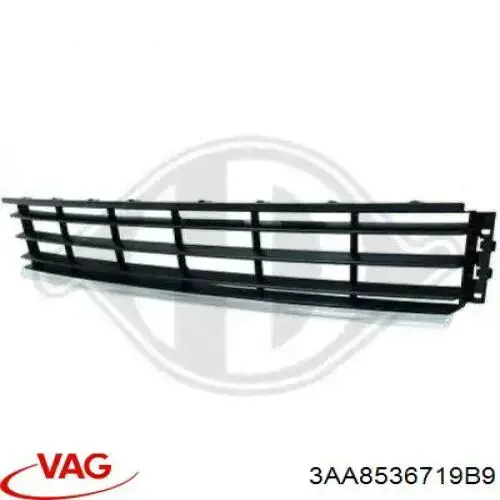 Rejilla de ventilación, parachoques delantero, central para Volkswagen Passat (B7, 362)